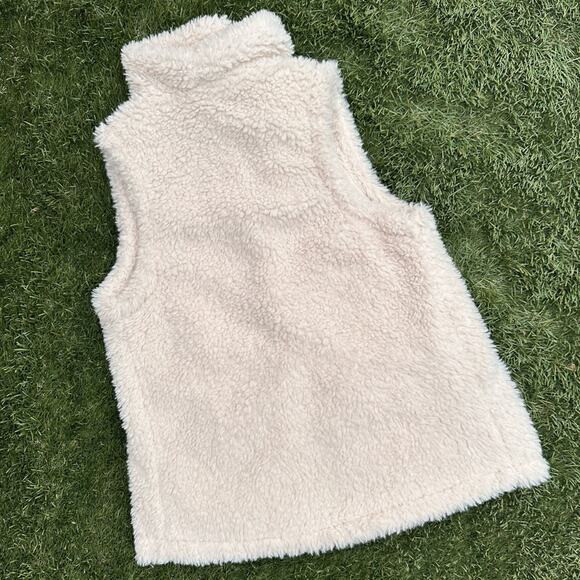 Thread & Supply Faux Fur Puff Vest Ivory Sherpa Sherling Snap Button Closure S - Picture 10 of 11